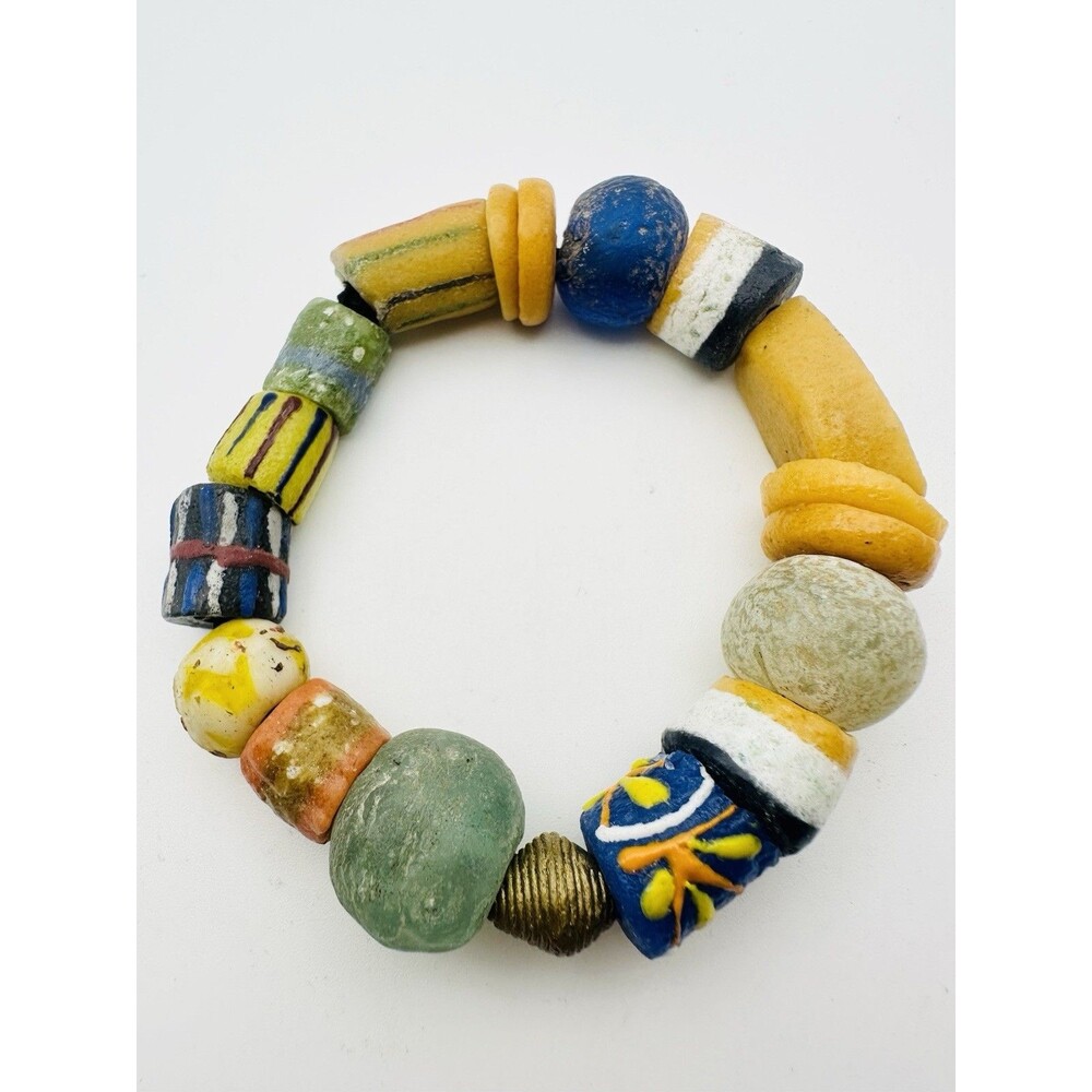 Vintage African Trade Bead Stretchy Bracelet Multicolor